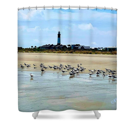 Seagulls on a Sandy Shoreline - Shower Curtain