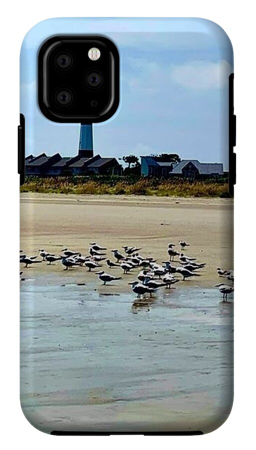 Seagulls on a Sandy Shoreline - Phone Case