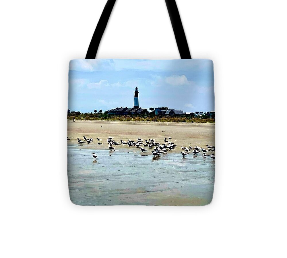 Seagulls on a Sandy Shoreline - Tote Bag