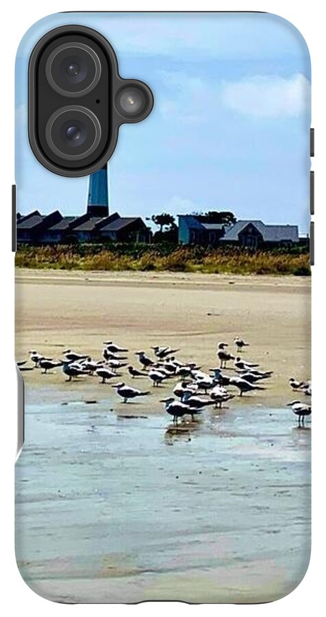 Seagulls on a Sandy Shoreline - Phone Case