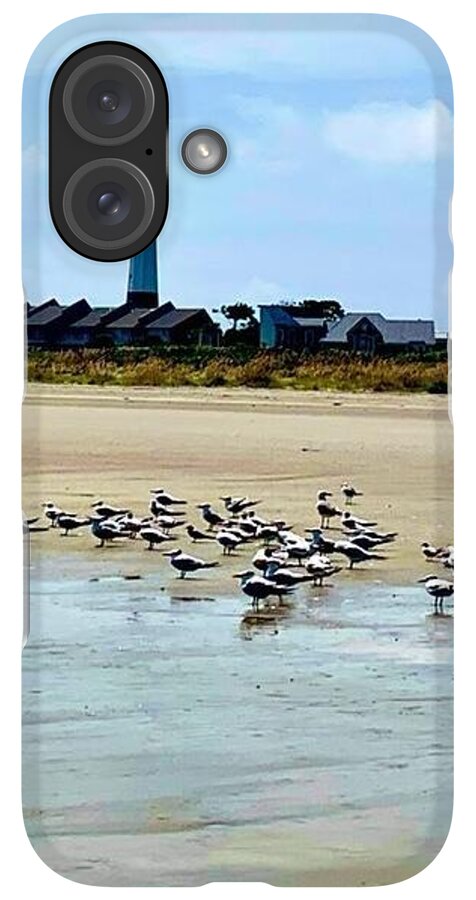 Seagulls on a Sandy Shoreline - Phone Case