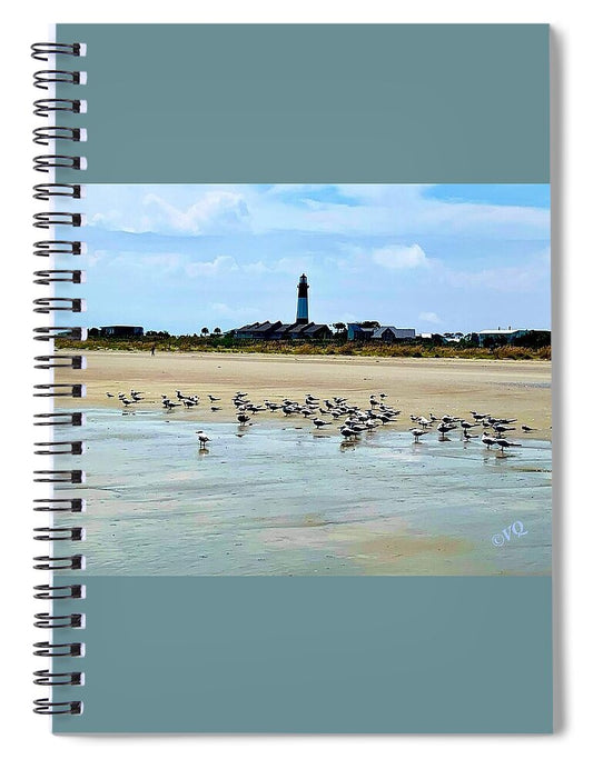 Seagulls on a Sandy Shoreline - Spiral Notebook