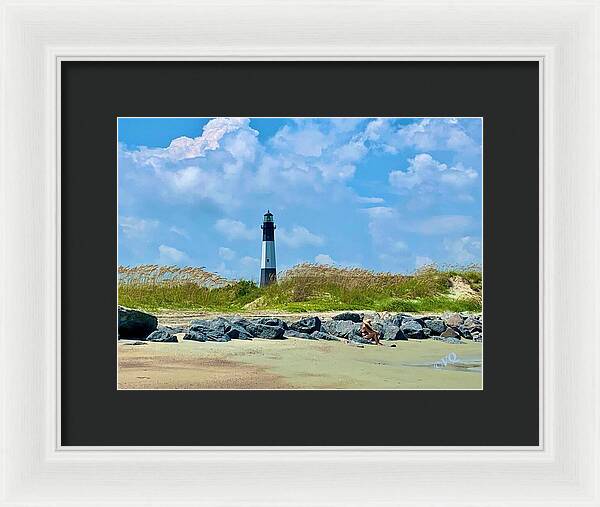 Serene Lighthouse by the Shoreline - Framed Print