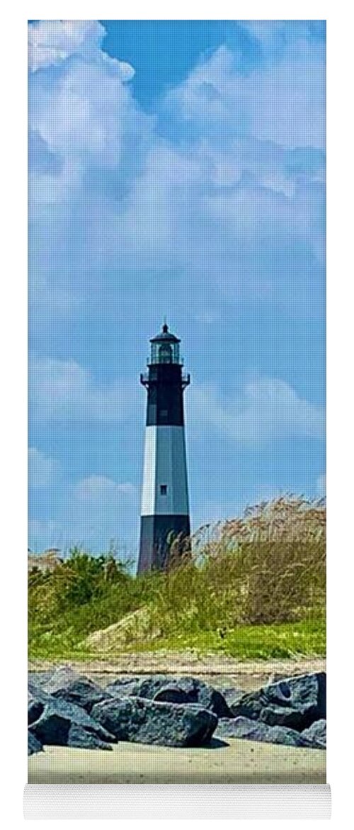 Serene Lighthouse by the Shoreline - Yoga Mat