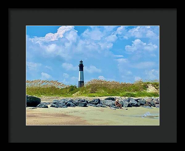Serene Lighthouse by the Shoreline - Framed Print