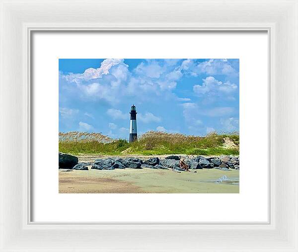 Serene Lighthouse by the Shoreline - Framed Print