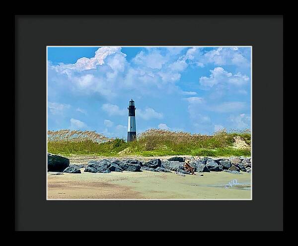 Serene Lighthouse by the Shoreline - Framed Print