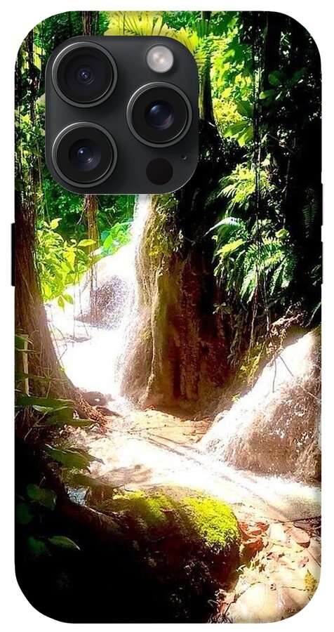 Sunlit Jungle Waterfall - Phone Case