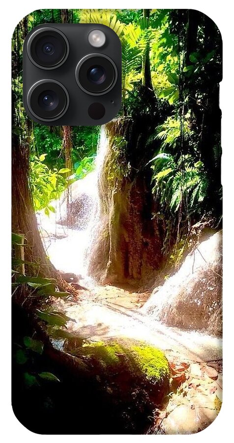 Sunlit Jungle Waterfall - Phone Case