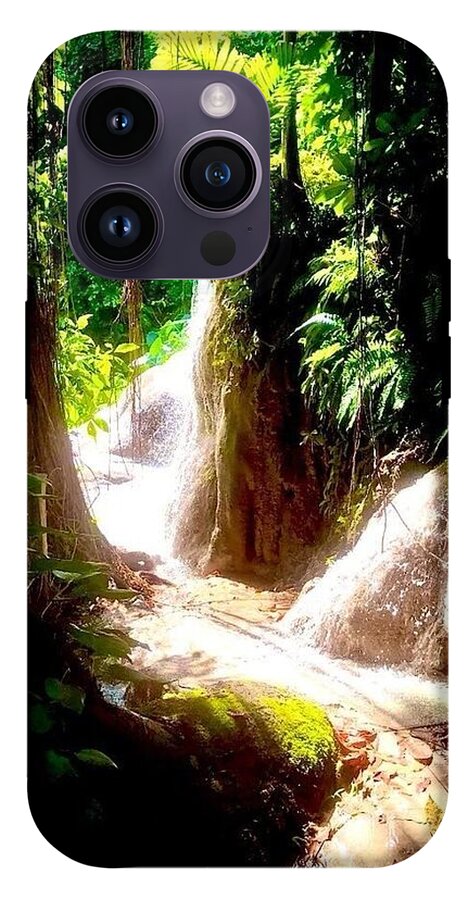Sunlit Jungle Waterfall - Phone Case