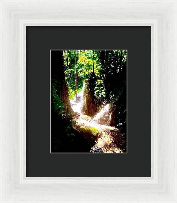 Sunlit Jungle Waterfall - Framed Print