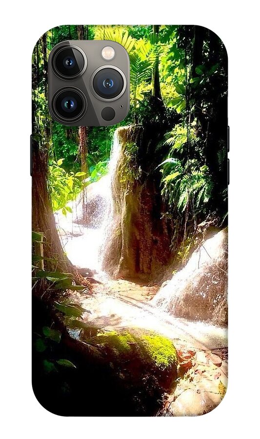 Sunlit Jungle Waterfall - Phone Case