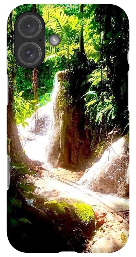 Sunlit Jungle Waterfall - Phone Case