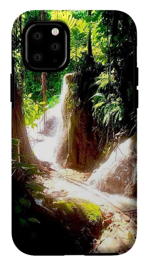 Sunlit Jungle Waterfall - Phone Case