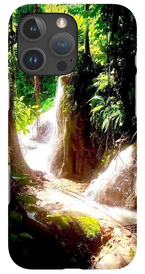 Sunlit Jungle Waterfall - Phone Case