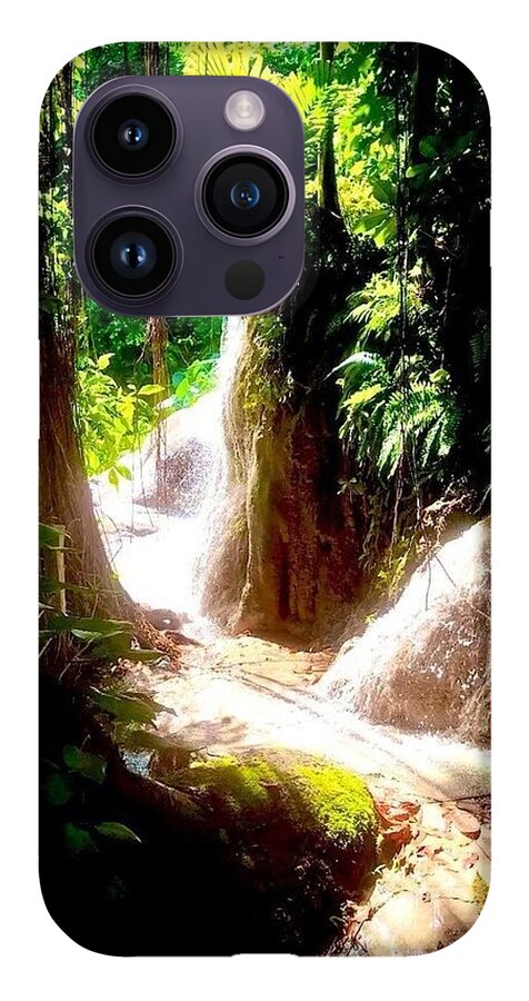 Sunlit Jungle Waterfall - Phone Case