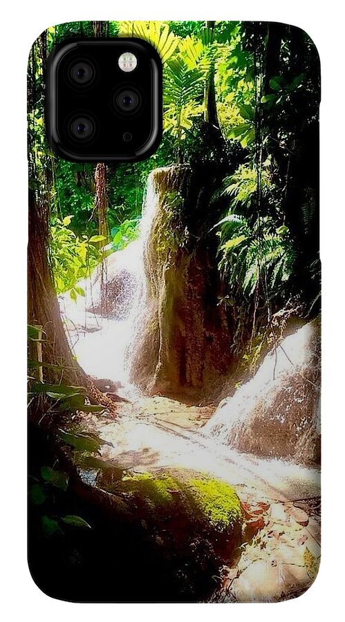 Sunlit Jungle Waterfall - Phone Case