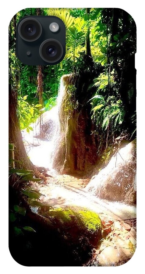 Sunlit Jungle Waterfall - Phone Case