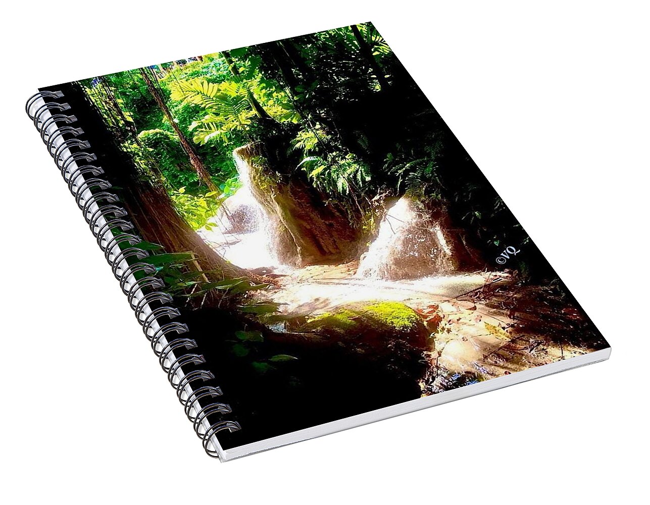 Sunlit Jungle Waterfall - Spiral Notebook