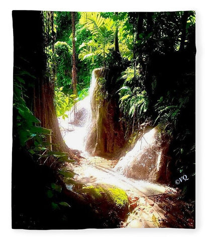 Sunlit Jungle Waterfall - Blanket