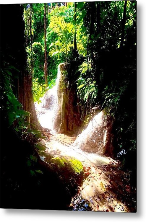 Sunlit Jungle Waterfall - Metal Print
