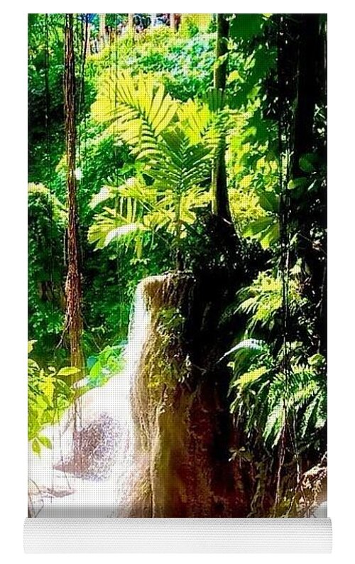 Sunlit Jungle Waterfall - Yoga Mat