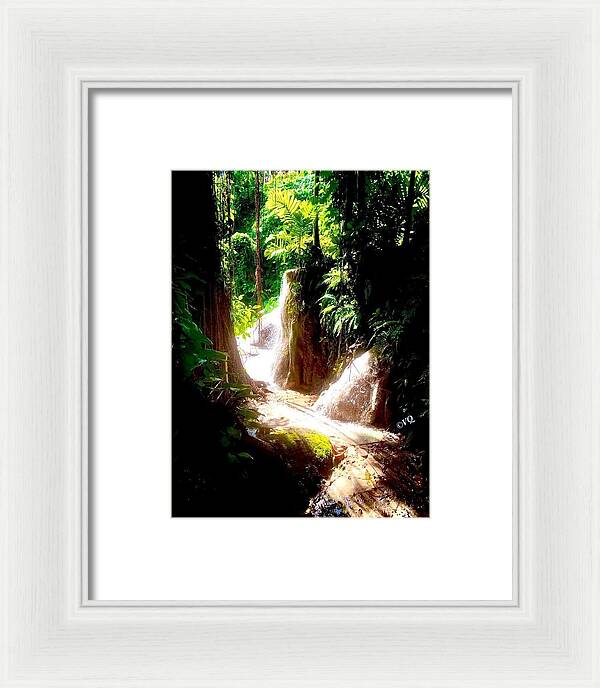 Sunlit Jungle Waterfall - Framed Print