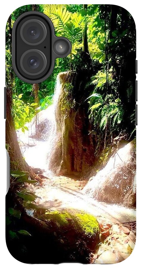 Sunlit Jungle Waterfall - Phone Case