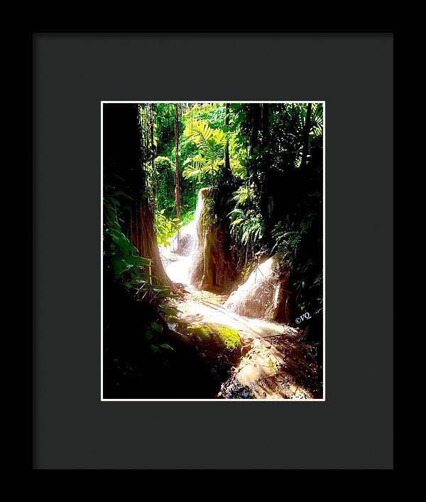 Sunlit Jungle Waterfall - Framed Print