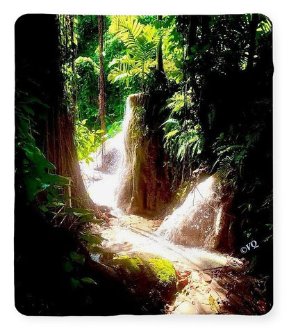 Sunlit Jungle Waterfall - Blanket