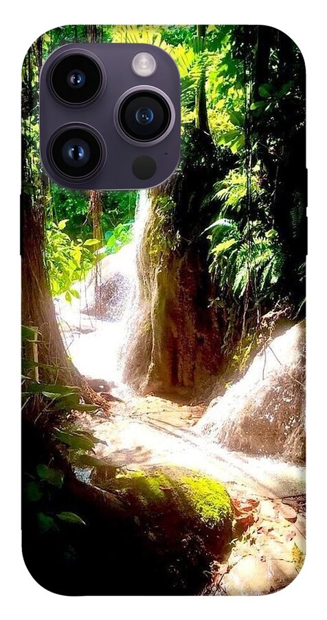 Sunlit Jungle Waterfall - Phone Case
