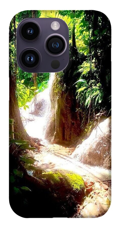 Sunlit Jungle Waterfall - Phone Case