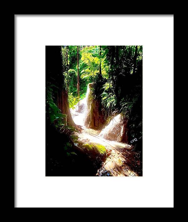Sunlit Jungle Waterfall - Framed Print