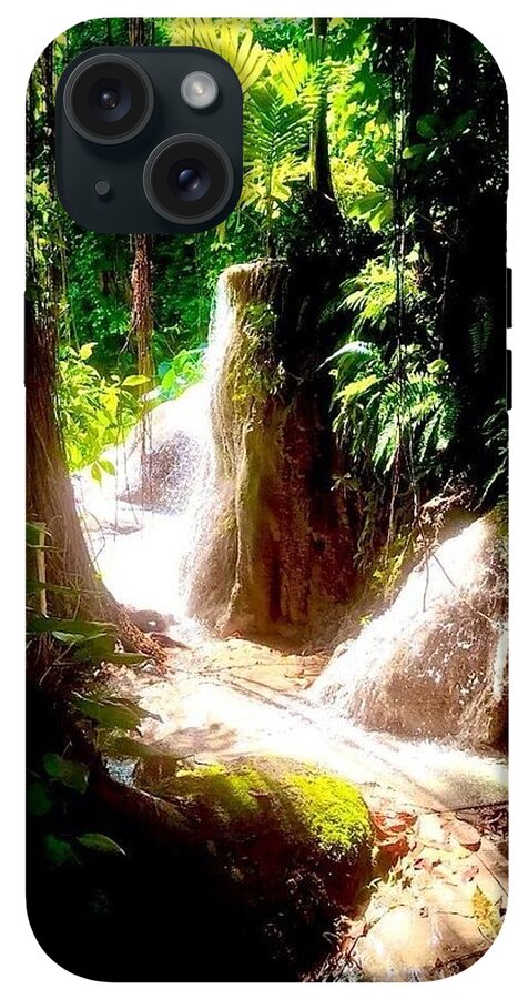 Sunlit Jungle Waterfall - Phone Case