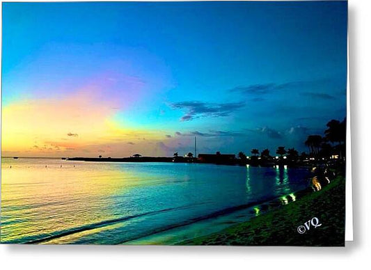 Tranquil Evening on Tropical Shore - Greeting Card