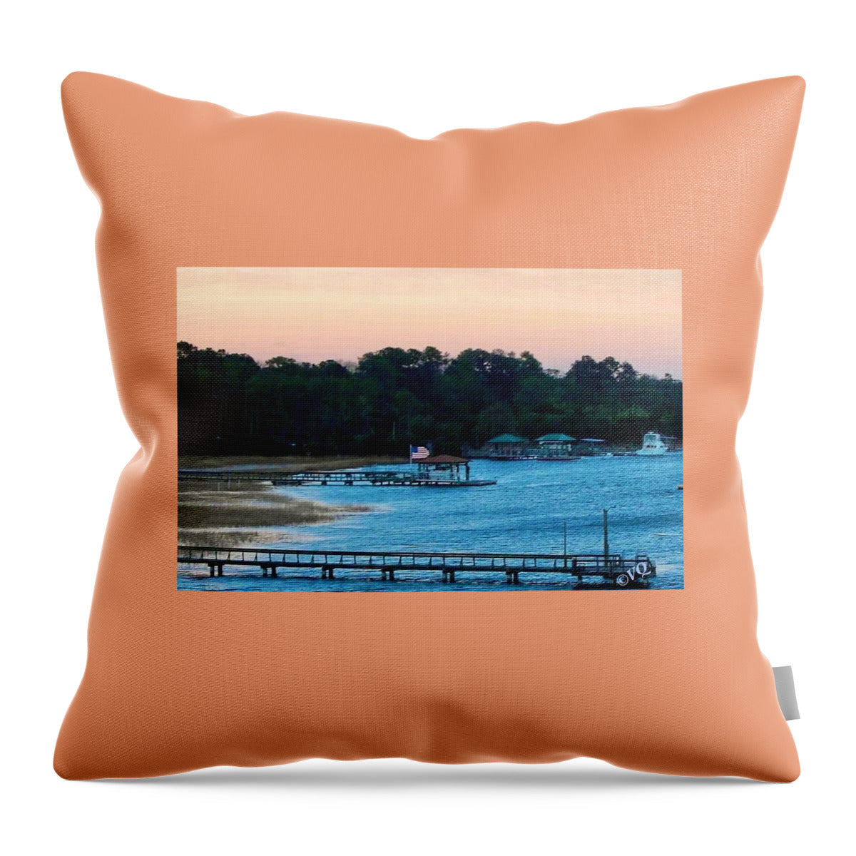 Tranquil Lakeside at Sunset - Throw Pillow