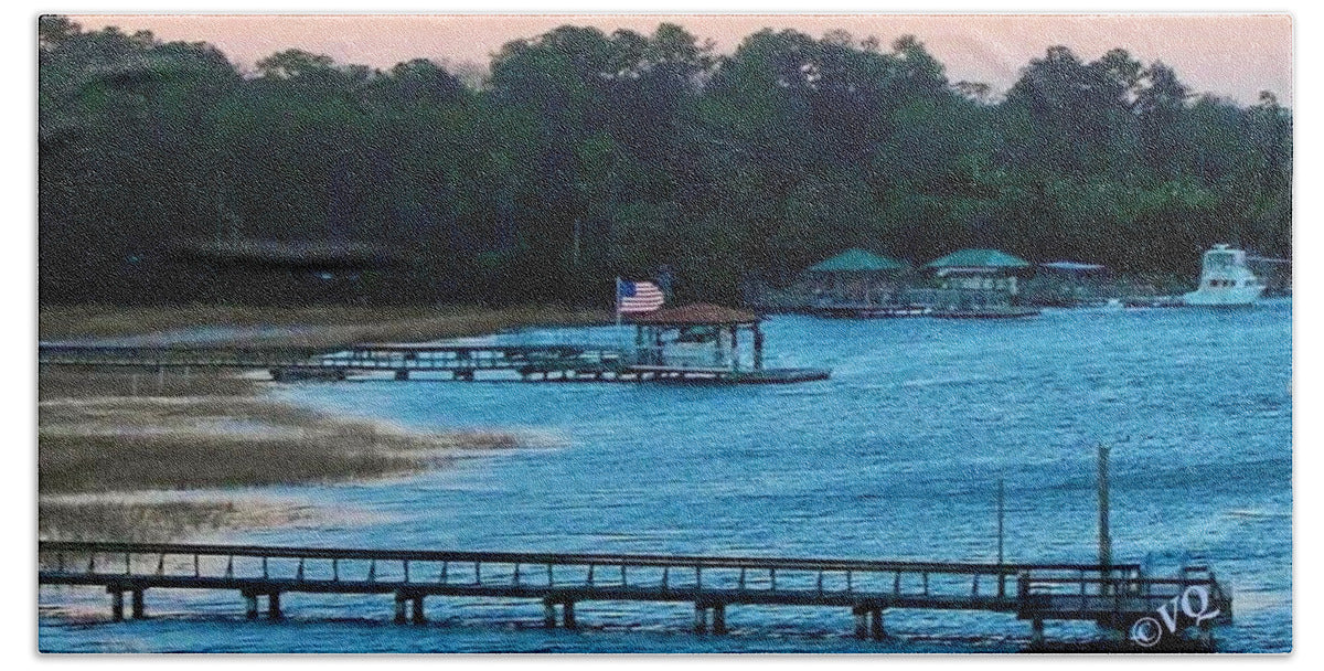 Tranquil Lakeside at Sunset - Beach Towel