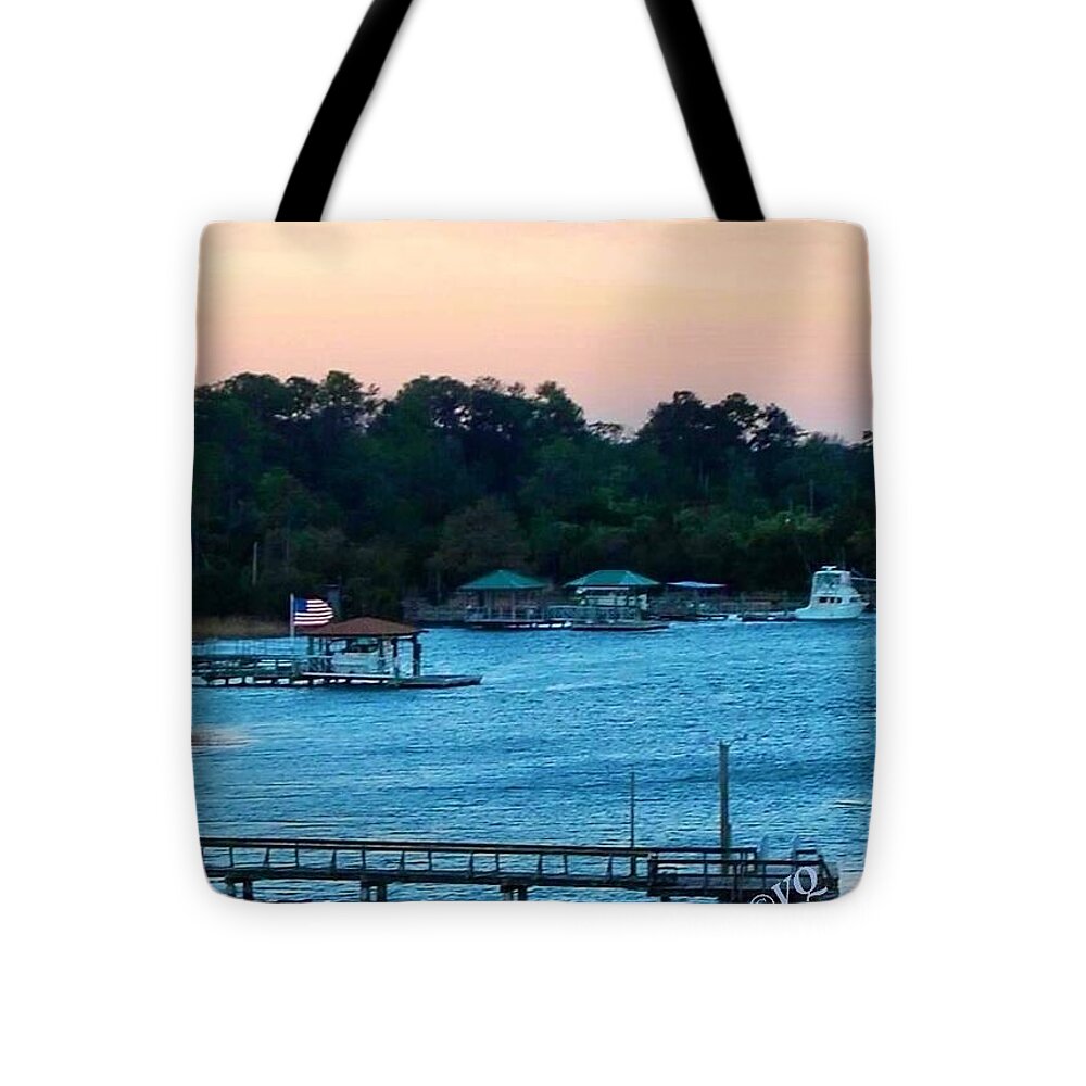 Tranquil Lakeside at Sunset - Tote Bag