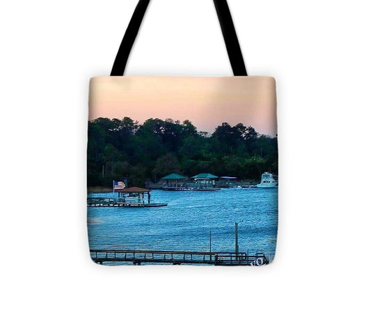 Tranquil Lakeside at Sunset - Tote Bag