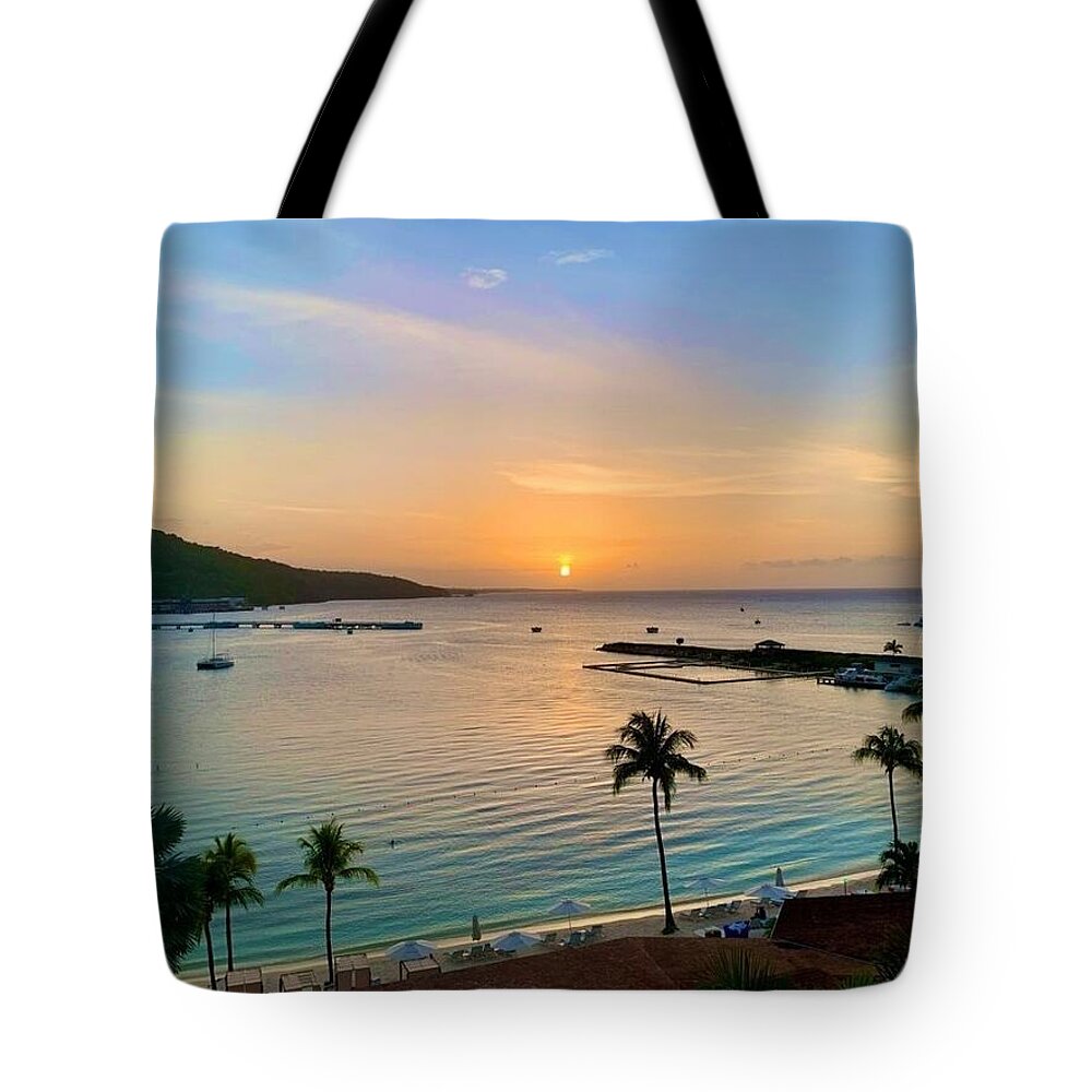 Tropical Sunset Over Serene Bay - Tote Bag