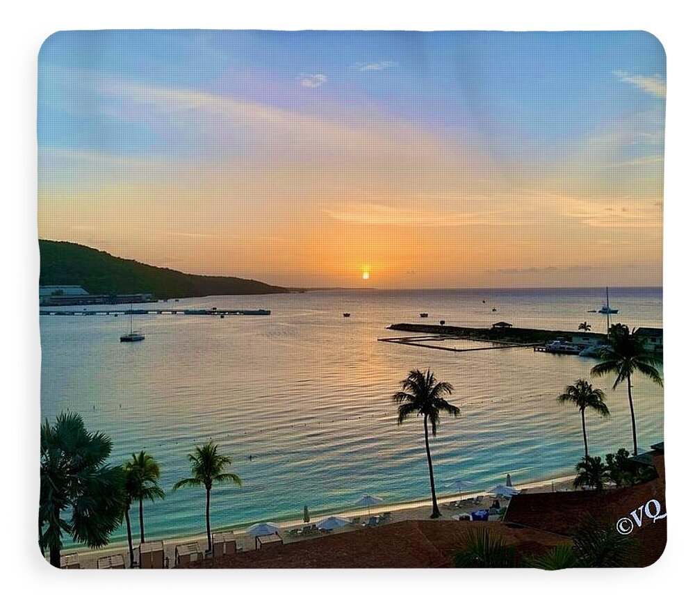 Tropical Sunset Over Serene Bay - Blanket