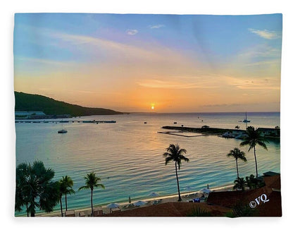 Tropical Sunset Over Serene Bay - Blanket