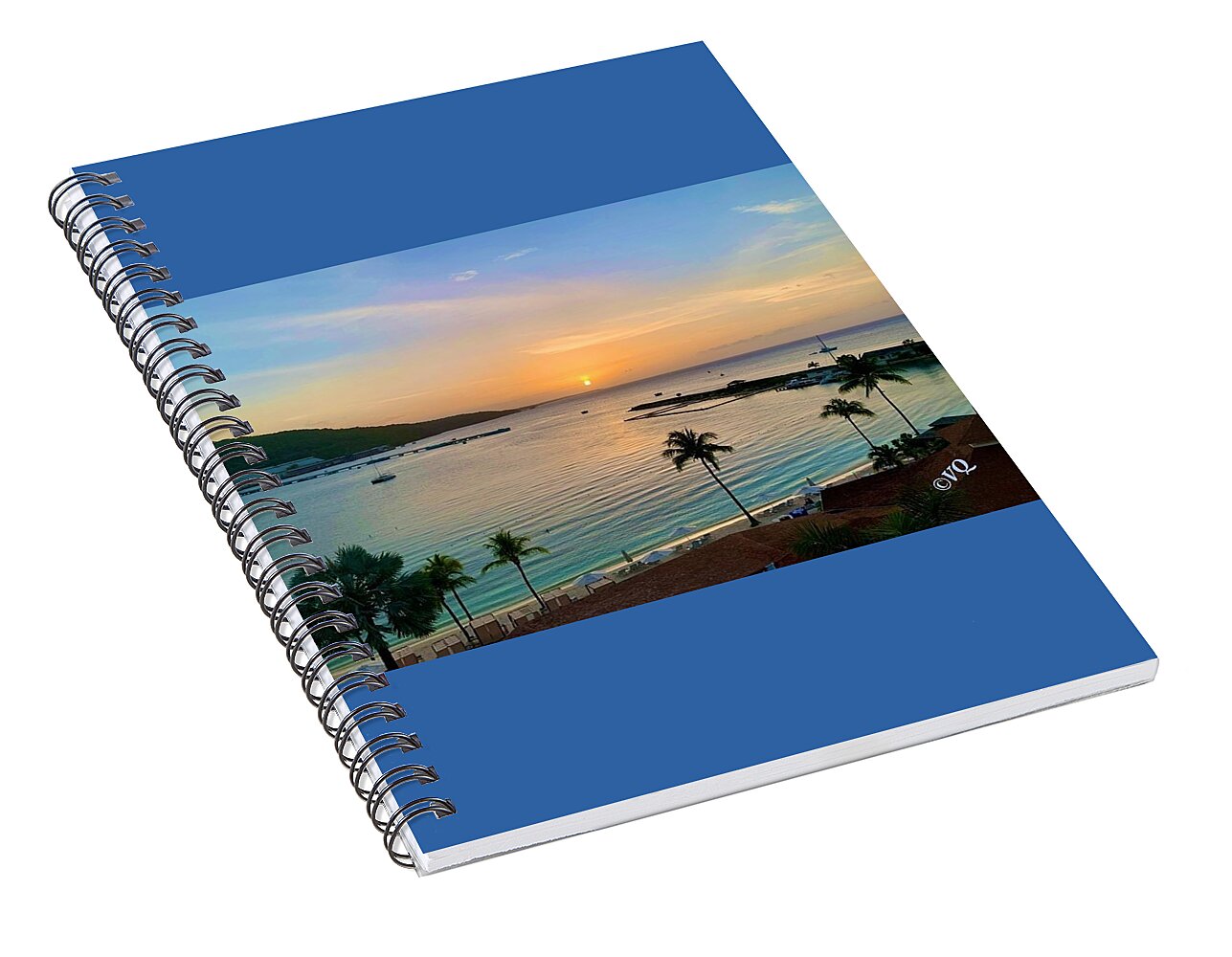 Tropical Sunset Over Serene Bay - Spiral Notebook
