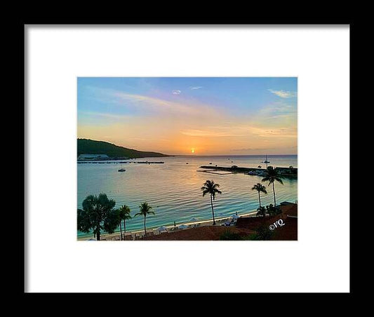 Tropical Sunset Over Serene Bay - Framed Print
