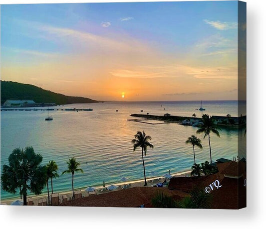 Tropical Sunset Over Serene Bay - Acrylic Print