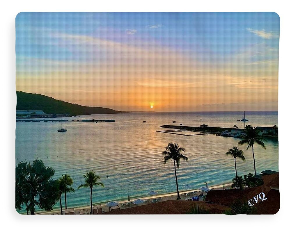 Tropical Sunset Over Serene Bay - Blanket