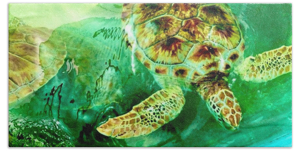 Turtles in Vibrant Waters - Bath Towel