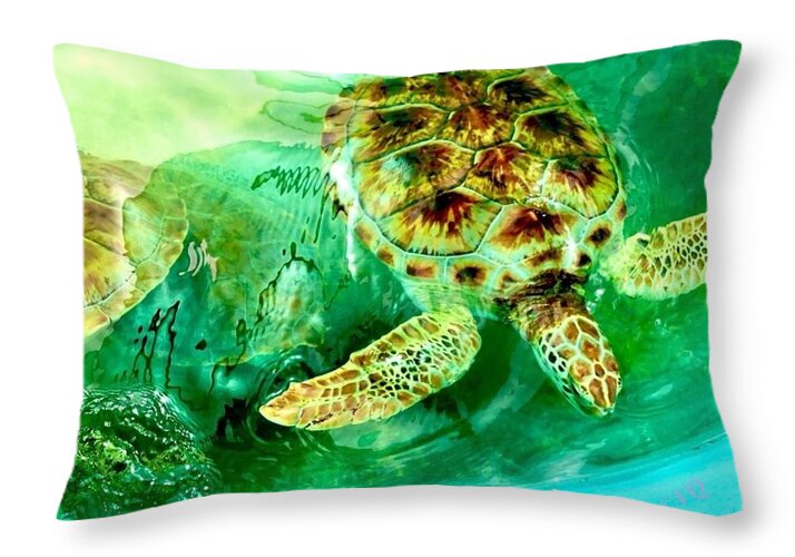Turtles in Vibrant Waters - Throw Pillow