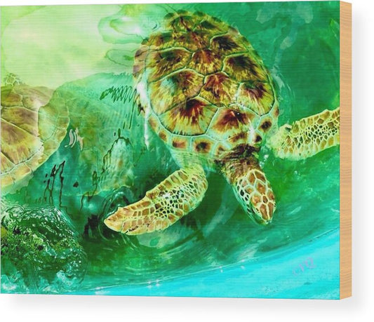 Turtles in Vibrant Waters - Wood Print