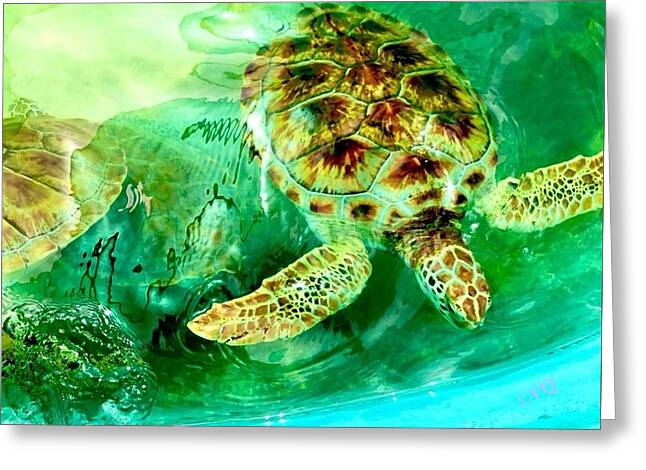 Turtles in Vibrant Waters - Greeting Card